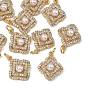 SHEGRACE Brass Pave Clear Cubic Zirconia Pendants, with ABS Imitation Pearl, Clover Charms, Cadmium Free & Nickel Free & Lead Free, Long-Lasting Plated