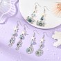 Océan 304 Boucles d'oreilles pendantes en acier inoxydable pavé de nacre naturelle pour femmes, avec des perles de pierres fines
