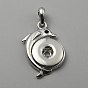 Alloy Rhinestone Hang Snap Base Pendant, for Interchangeable Snap Charms Jewelry Making, Flat Round with Dolphin