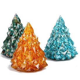 Resin Christmas Tree Display Decoration, with Natural & Synthetic Gemstone Chips inside Statues for Home Office Decorations