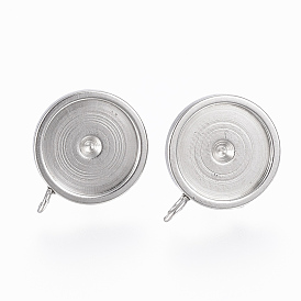 201 Stainless Steel Stud Earring Findings, with Loops and 304 Stainless Steel Pins, Flat Round