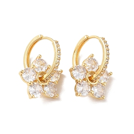 Flower Shape Clear Cubic Zirconia Hoop Earrings, Rack Plating Brass Dangle Earring for Women, Long-Lasting Plated, Lead Free & Cadmium Free