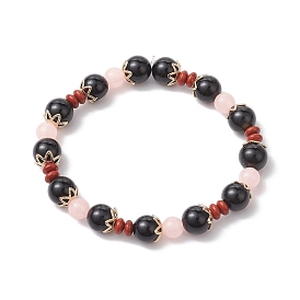 Jaspe rouge naturel et onyx noir (teint et chauffé) et bracelets extensibles en perles acryliques lumineuses pour femmes et hommes