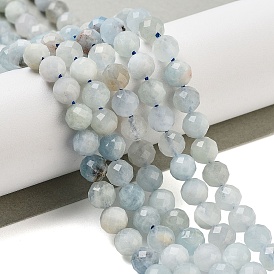 Aigue-marine naturelle brins de perles, facette, ronde