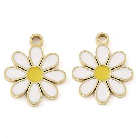 Ионное покрытие (ip) 304 брелоки из нержавеющей стали с эмалью, реальный 18 k позолоченный, цветочный шарм