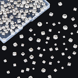 480шт. 6 стили, стеклянные стразы для пришивания, квадратный, с железосодержащими находками