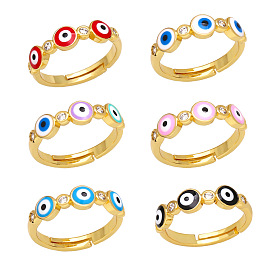 Colorful Oil Dripping Evil Eye Ring with Diamond Inlay - Hip Hop Style Demon's Eye Open Mouth Ring