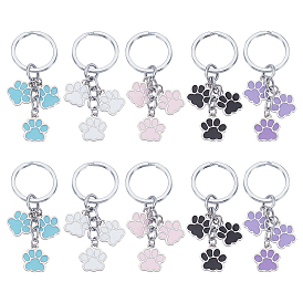 10шт 5 цвета сплав эмаль брелок, отпечаток лапы, со сплавочной фурнитурой