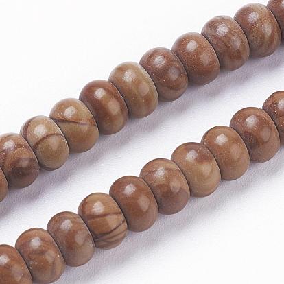 Natural Wood Lace Stone Beads Strands, Rondelle