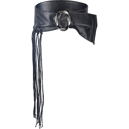 Пояса в стиле панк с бантом из искусственной кожи и кисточками, с витыми кольцами из цинкового сплава, платина
