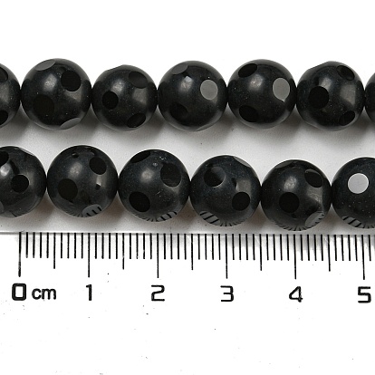 Natural Black Onyx Round Bead Strands, Dyed, Faceted and Frosted