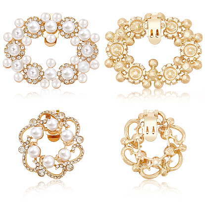 4 шт. 2 стили, цветочные/овальные съемные зажимы для обуви из сплава со стразами, пластиковое украшение для обуви с имитацией жемчуга