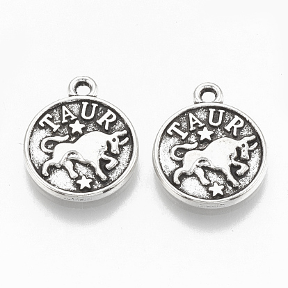 Tibetan Style Alloy Charms, Cadmium Free & Lead Free, Flat Round with Constellation
