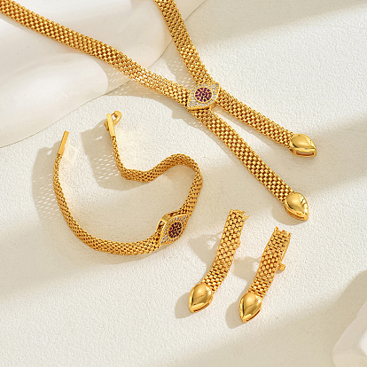 Комплект из ожерелья в европейском стиле с железным лариатом, браслета со звеньями и серег-гвоздиков для женщин, злые глаза