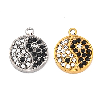 304 из нержавеющей стали горный хрусталь подвески, плоский круглый инь-ян