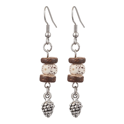 304 из нержавеющей стали болтаться серьги, с бусинами из дерева и кокоса