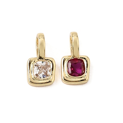 Brass Pave Cubic Zirconia Charms, Square Charms, Single Stone Charms, Rack Plating, Long-Lasting Plated, Cadmium Free & Lead Free, Real 18K Gold Plated