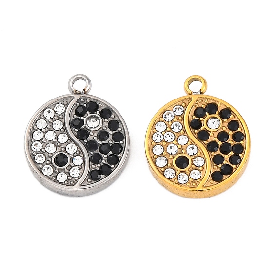 304 из нержавеющей стали горный хрусталь подвески, плоский круглый инь-ян