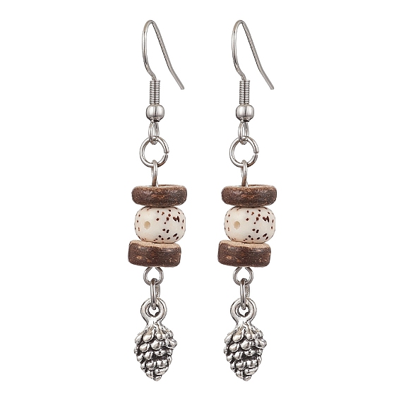 304 из нержавеющей стали болтаться серьги, с бусинами из дерева и кокоса