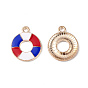Independence Day Alloy Enamel Pendants, Swin Ring Charms, Light Gold
