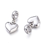 304 Stainless Steel European Dangle Charms, Large Hole Pendants, Heart