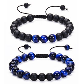 Natural Blue Tiger Eye Stone Bracelet Set for Couples, Handmade Braided Matte Beads Jewelry