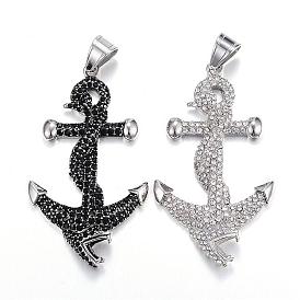 316 Surgical Stainless Steel Pendants, with Rhinestone, Anchor