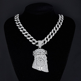 Ожерелья с подвеской в виде Иисуса из сплава и кристаллов горного хрусталя для мужчин