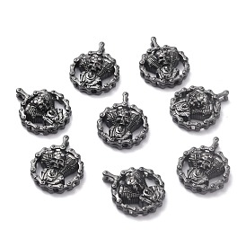 Brass Micro Pave Cubic Zirconia Pendants, Long-Lasting Plated, Flat Round