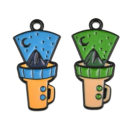Baking Paint Alloy Enamel Pendants, Flashlight with Mountain Charms, Black
