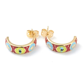 Полукруглые серьги-кольца из латуни с эмалью, с уха орехов, глаз, красочный
