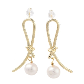 Natural Pearl Ear Studs, with Brass Findings and 925 Sterling Silver Pins, Round