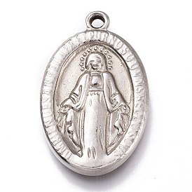 201 подвески из нержавеющей стали, овальные с рисунками " virgin mary"