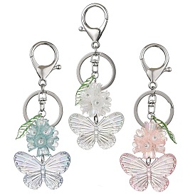 3Pcs 3 Colors Butterfly & Flower Acrylic Pendant Keychain, with Alloy Split Key Rings