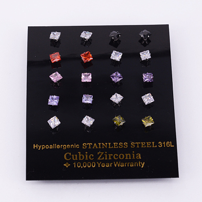 Квадрат 304 из нержавеющей стали кубический цирконий серьги стержня