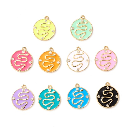 Латунные микропаве прозрачные подвески с фианитом, с эмалью, реальный 18 k позолоченный, без свинца, без кадмии и без никеля, плоские круглые со змеей