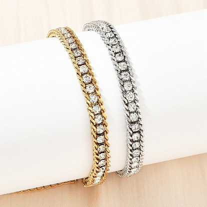 304 Браслеты из нержавеющей стали с панцирной цепью для женщин, со стразами