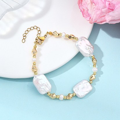 Браслеты из натурального барочного жемчуга кеши и латунных бусин для женщин, прямоугольник и самородки и круг