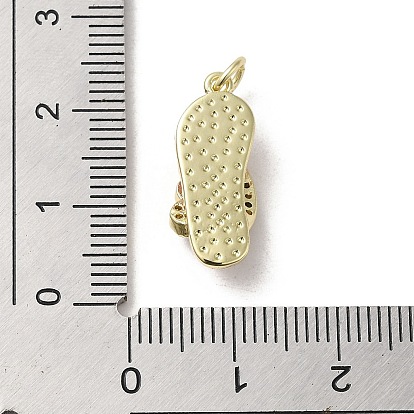 Brass Micro Pave Cubic Zirconia Pendants, with Enamel, with Jump Ring, Real 18K Gold Plated, Slipper
 with Evil Eye