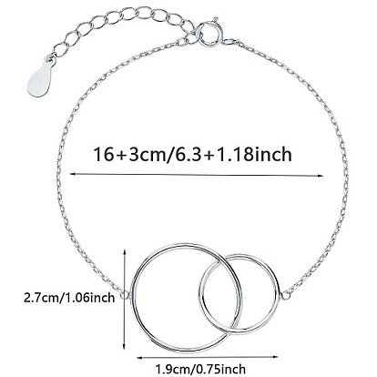 Rhodium Plated 925 Sterling Silver Link Bracelets, Interlocking Rings, with 925 Stamp