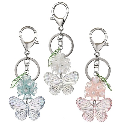 3шт 3 цвета бабочка и цветок акриловый кулон брелок, с кольцами для ключей из сплава