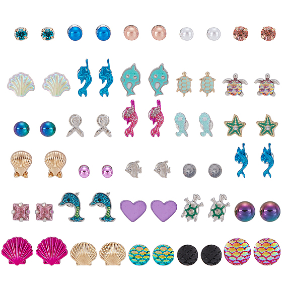 30 Парные серьги-гвоздики из цинкового сплава и смолы, морская тема, разнообразные, платиной и золотом