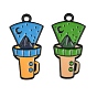 Baking Paint Alloy Enamel Pendants, Flashlight with Mountain Charms, Black