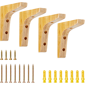 L-shape Wooden Floating Shelf Bracket, Wall Mounted Support, with Screw