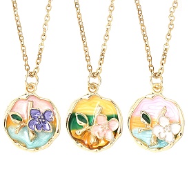 3 шт. 3 стили кулон из сплава с цветочным узором и эмалью 304 ожерелья из нержавеющей стали с цепочкой для женщин, золотые