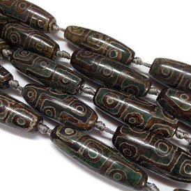 Tibetan Style 9-Eye dZi Beads, Natural Agate Rice Beads, 40x13~15mm, Hole: 2mm, about 8pcs/strand, 14.5 inch