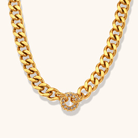 Stylish Zircon Donut Pendant Cuban Chain Bracelet - 18K Gold Plated Steel Punk Necklace