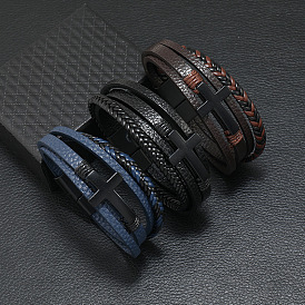 Leather Multi-strand Bracelet with Alloy Magnetic Clasp
