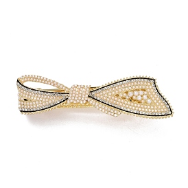 Alloy Crystal Rhinestone Hair Barrettes, with Imitation Pearl Beads, Bowknot