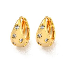 Brass Micro Pave Clear Cubic Zirconia Hoop Earrings for Women, Teardrop